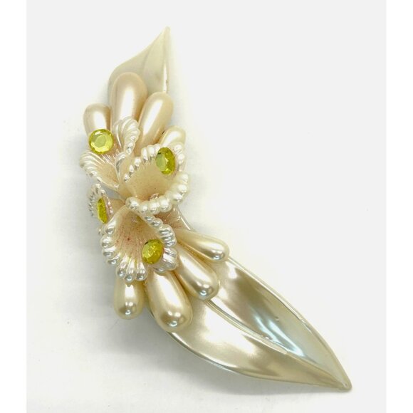 Vtg Ivory Bride Head Piece Acrylic Floral Faux Pearl Wedding Hairclip Barrette - Picture 1 of 12